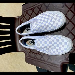 White checkered vans slip ons